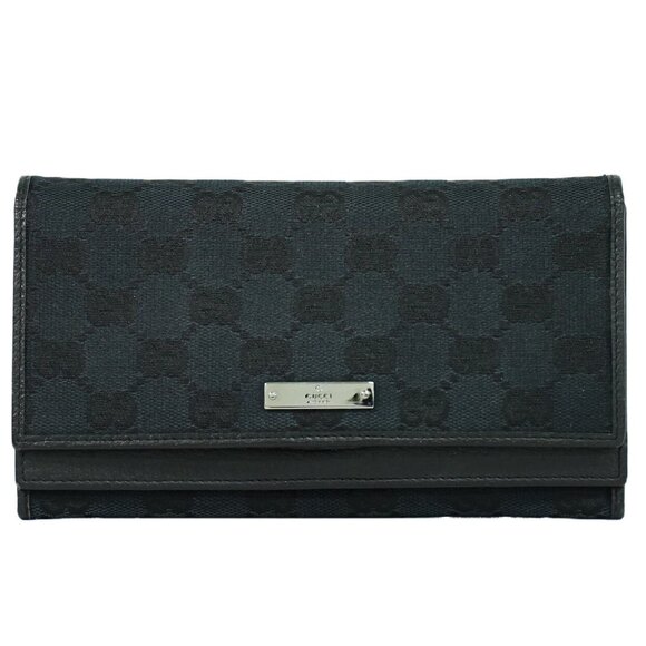 GUCCI GG Canvas 131888 Long Wallet Black Silver